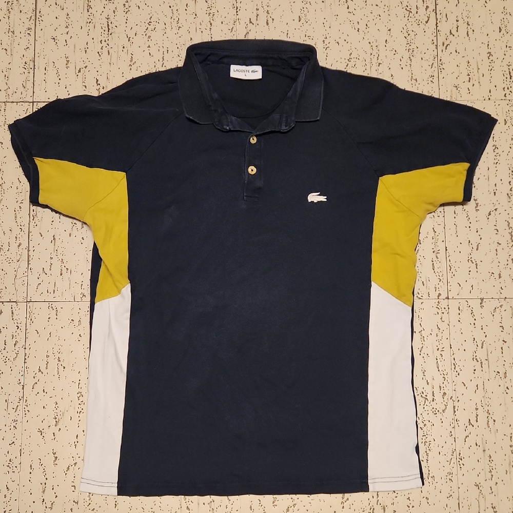 Lacoste 1/4 Button Down Casual Polo Shirt Navy, Yellow & White